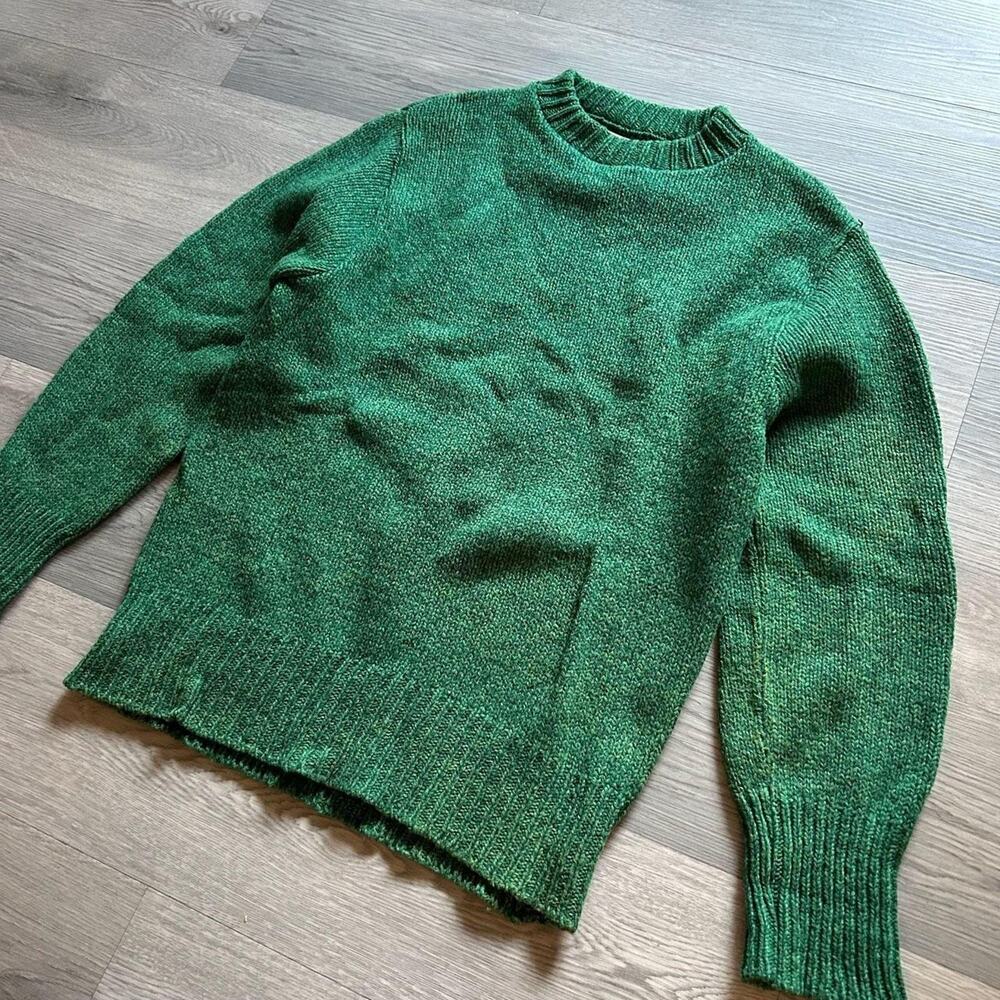 Vintage 90s LL Bean Rare Green color Wool Blend Fisherman Knit Sweater M - Picture 4 of 7